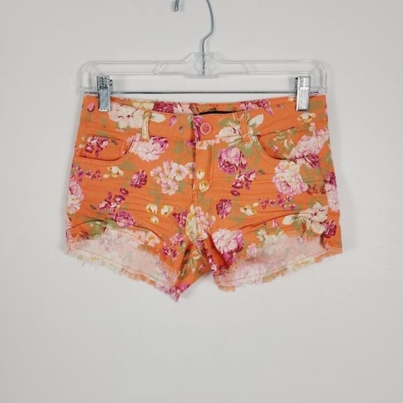 Roly Poly Pants - Roly Poly Tropical‎ Floral Raw Hem Shorty Shorts